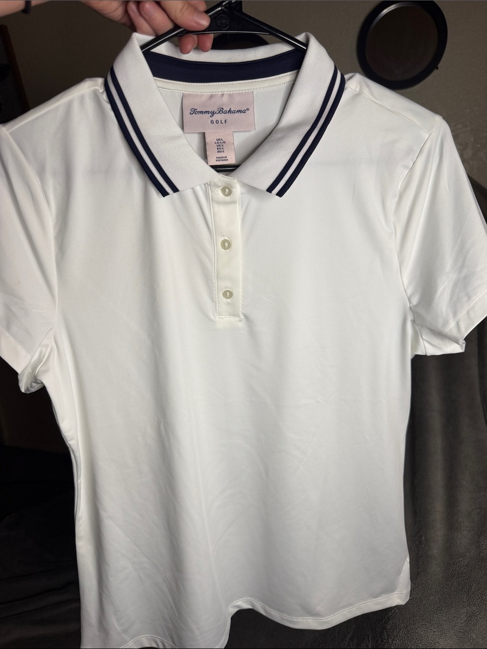 Tommy Bahama White Button Down Shirt with Black Trim